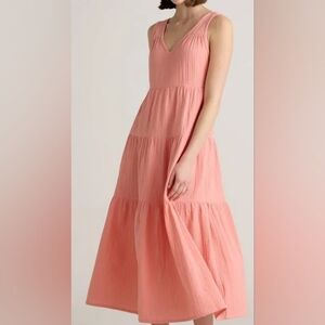 NWT: Quince 100% Cotton Gauze Tiered Maxi Dress in Coral Blush